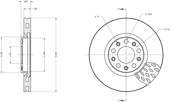 Disco freno anteriore rivestito ventilato 305 Ø Alfa Romeo 159 Brera Coupe
