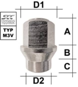 Dado della ruota M12x1.25 Cono 60° SW-19 L-34 argento