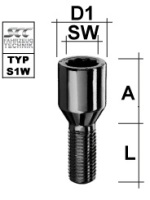 Bullone della ruota M12x1.25 Cono 60° SW-Stella L-28 schwarz