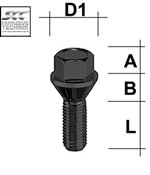 Boulon de roue M12x1.25 Cône 60° SW-17 L-28 noir