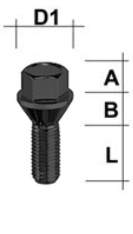 Bullone della ruota M12x1.25 Cono 60° SW-17 L-36 nero