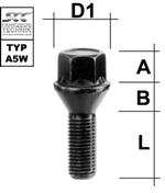 Boulon de roue M14x1.5 Cône 60° SW-17 L-50 noir