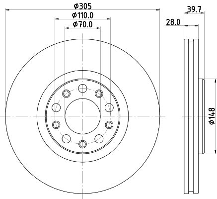 Disco freno anteriore rivestito ventilato 305 Ø