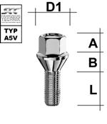 Lug bolt M14x1.25 Conical 60° SW--17 L--30 silver