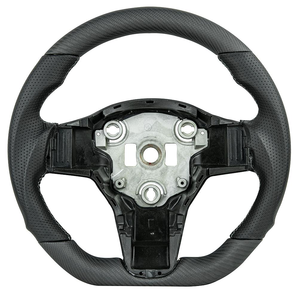 Volante in carbonio opaco/pelle Tesla Model 3, cuciture grigio
