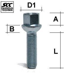 Boulon de roue M12x1.5 Sphérique R12 SW-17 L-34 argent