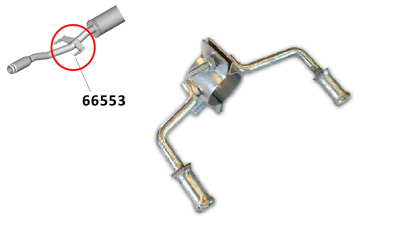 Support d´échappement avant double pour silencieux central à partir de 45mm de diamètre de tuyau