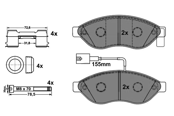 Plaquettes de frein avant LONGLIFE Jumper / Boxer 1600 (2.2HDi/3.0HDi)