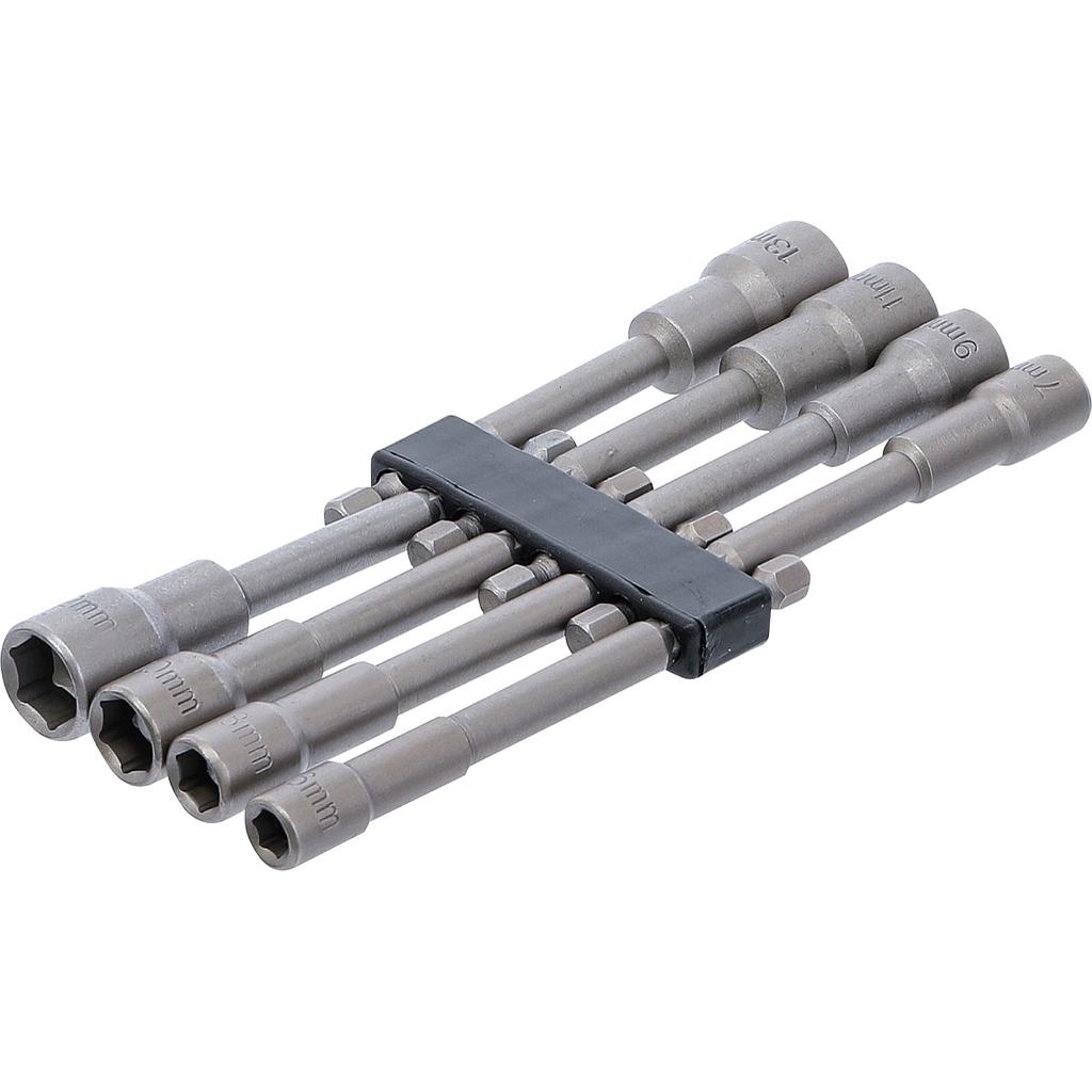 Steckschlüssel-Einsatz-Satz Sechskant, extra lang | Antrieb Aussensechskant 6,3 mm (1/4&quot;) | für Bohrmaschinen | SW 6 - 13 mm | 8-tlg.