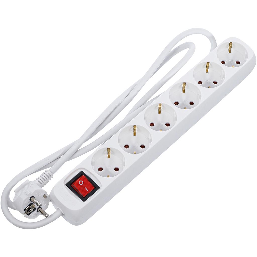 Steckdosenleiste | 6-fach mit Schalter | Zuleitung 1,4 m | 3 x 1,5 mm² | IP 20