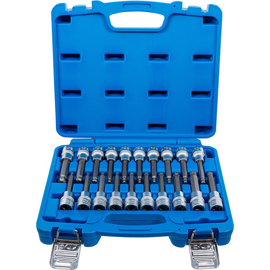 Bit-Einsatz-Satz | Antrieb Innenvierkant 12,5 mm (1/2&quot;) | Innensechskant, T-Profil (für Torx), Innenvielzahn (für XZN) mit Kugelkopf | 20-tlg.