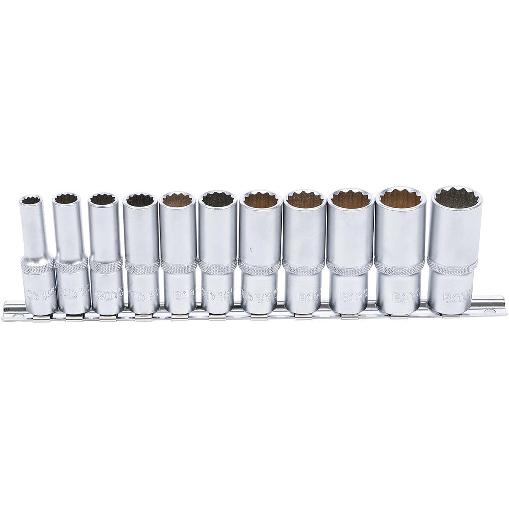 Steckschlüssel-Einsatz-Satz Zwölfkant, tief | Antrieb Innenvierkant 10 mm (3/8&quot;) | SW 8 - 19 mm | 11-tlg.