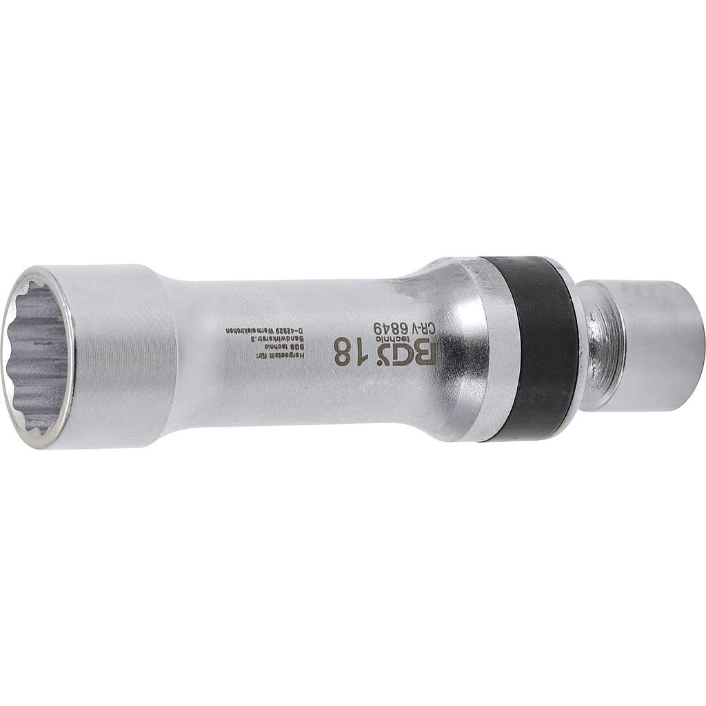 Zündkerzen-Gelenkeinsatz Zwölfkant mit Haltefeder | Antrieb Innenvierkant 10 mm (3/8&quot;) | SW 18 mm