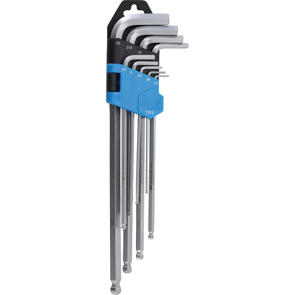 Winkelschlüssel-Satz | Zollgrössen | Innensechskant / Innensechskant mit Kugelkopf 1/16&quot; - 3/8&quot; | 9-tlg.