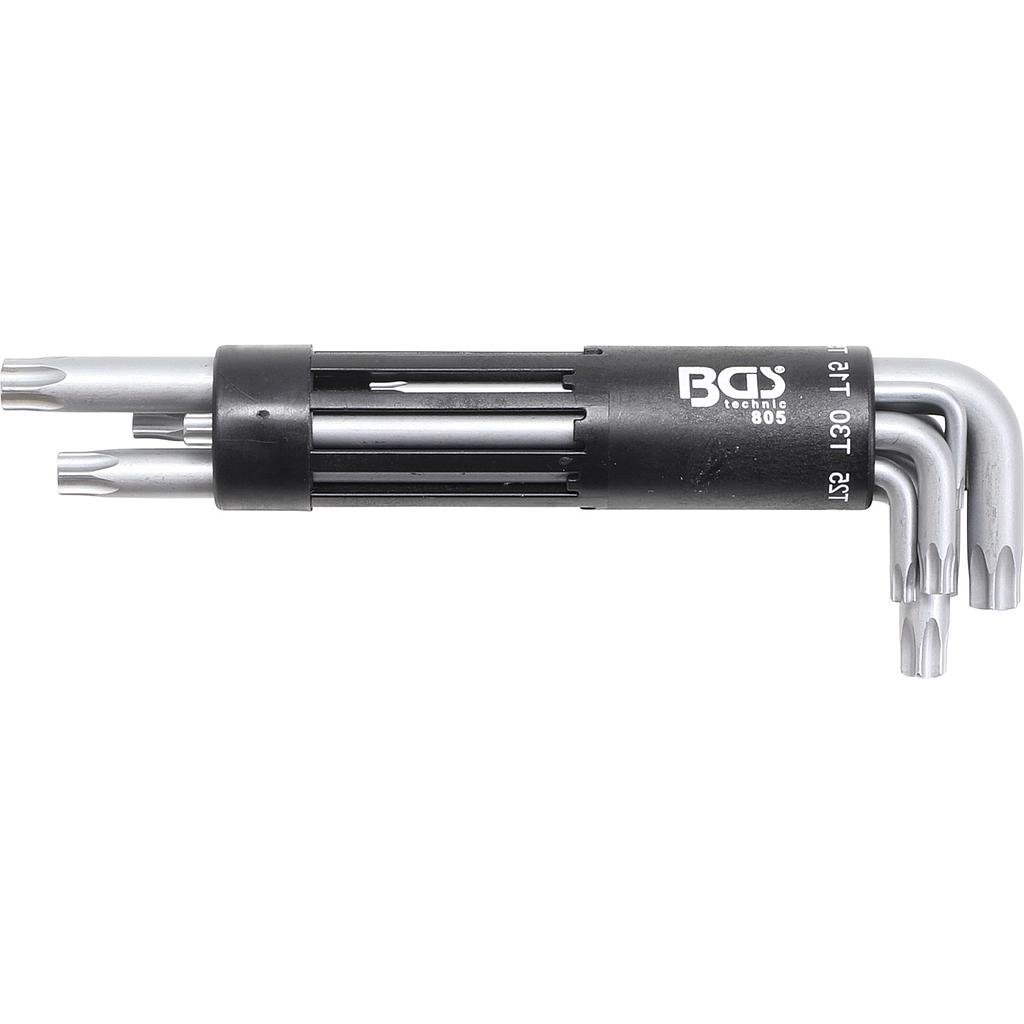 Winkelschlüssel-Satz | extra lang | T-Profil (für Torx) mit Bohrung T10 - T50 | 8-tlg.