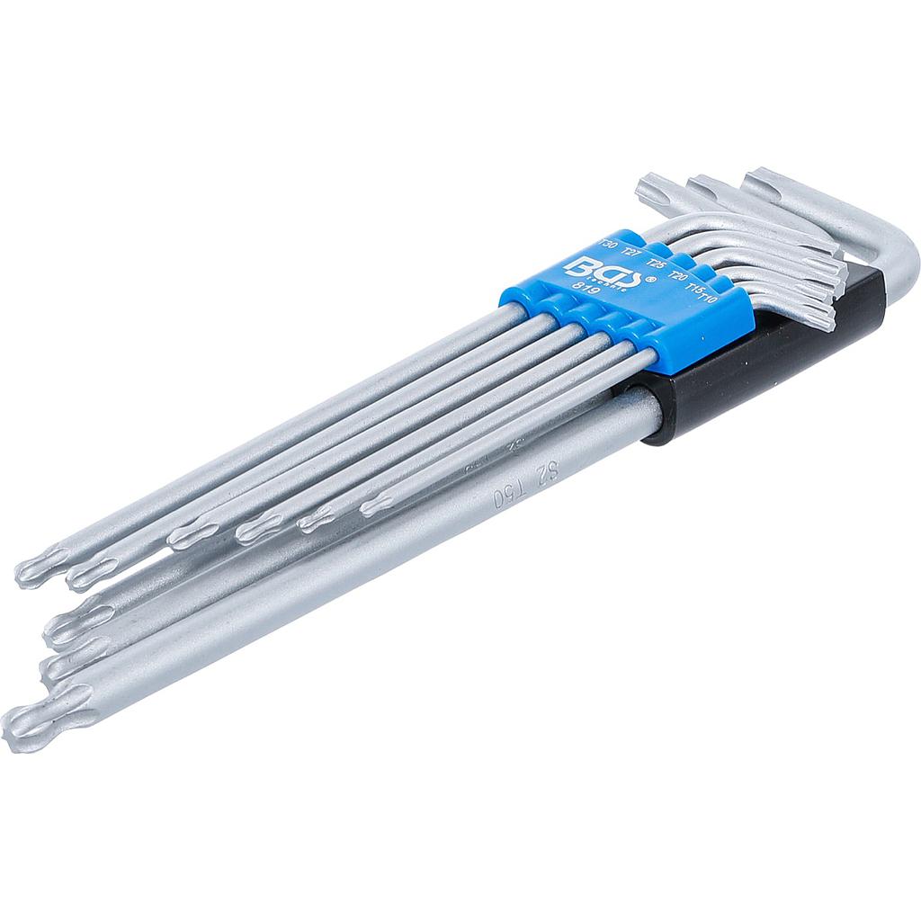 Winkelschlüssel-Satz | extra lang | T-Profil (für Torx) mit Kugelkopf | T10 - T50 | 9-tlg.