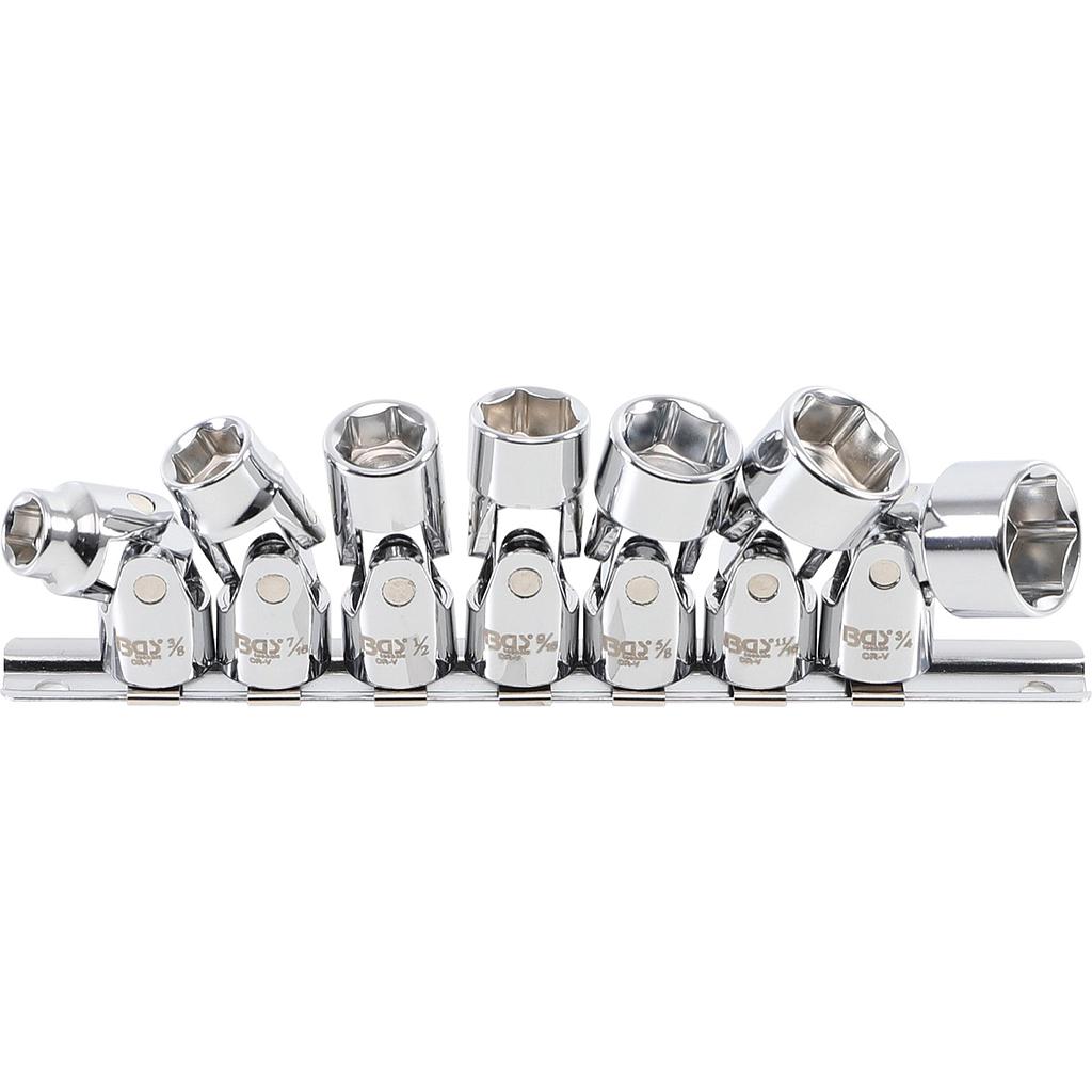 Gelenk-Steckschlüssel-Satz, Sechskant | Antrieb Innenvierkant 10 mm (3/8&quot;) | SW 3/8&quot; - 3/4&quot; | Zollgrössen | 7-tlg.